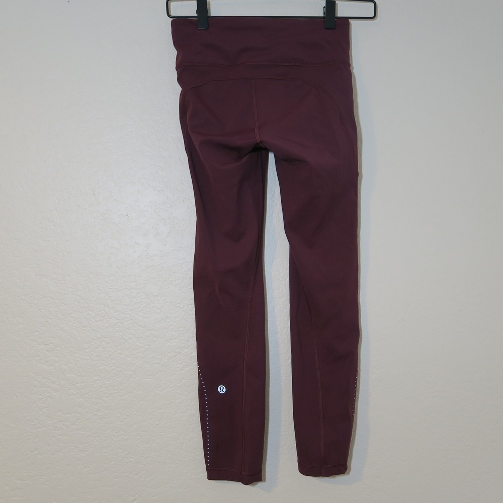 Lululemon Extra Mile Crop Reflective Leggings Garnet W6AH9S Burgundy - Picture 5 of 10
